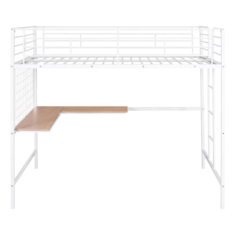 Lit mezzanine en métal avec bureau et grille métallique