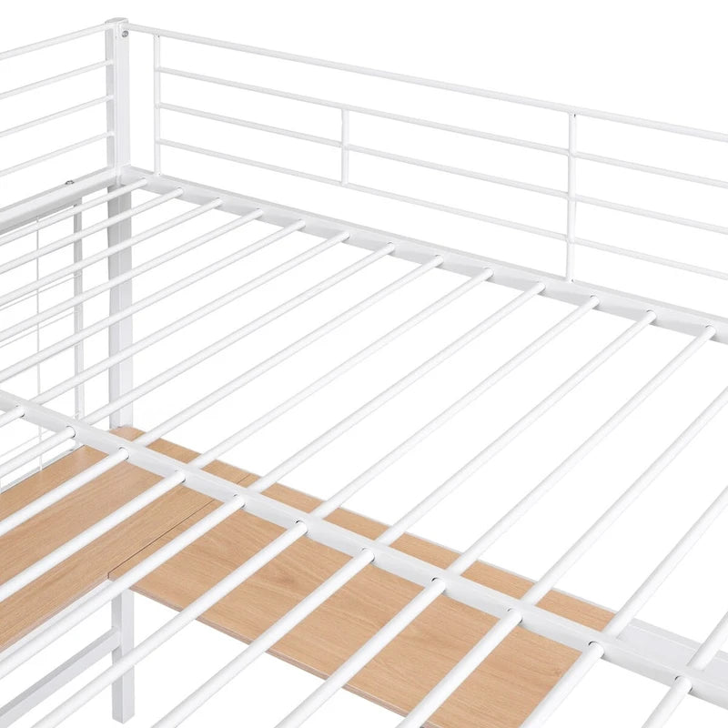 Lit mezzanine en métal avec bureau et grille métallique