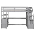 Gray Pine Loft Bed with Desk, Shelves, Storage Drawers, Storage Staircase