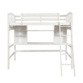 White Solid Wood Twin Size Loft Bed with Desk