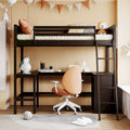 Lit mezzanine double en bois avec bureau et étagères
