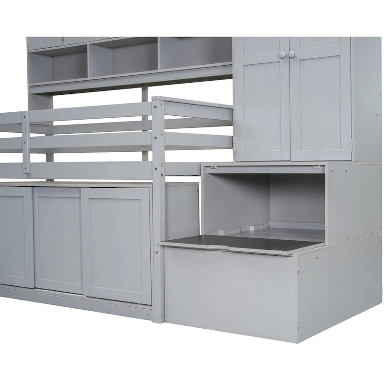 Lit mezzanine en bois, taille double, avec grand rangement et bureau sous le lit