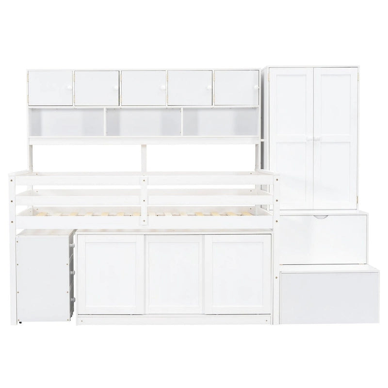 Lit mezzanine en bois, taille double, avec grand rangement et bureau sous le lit