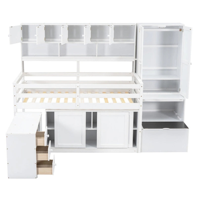 Lit mezzanine en bois, taille double, avec grand rangement et bureau sous le lit