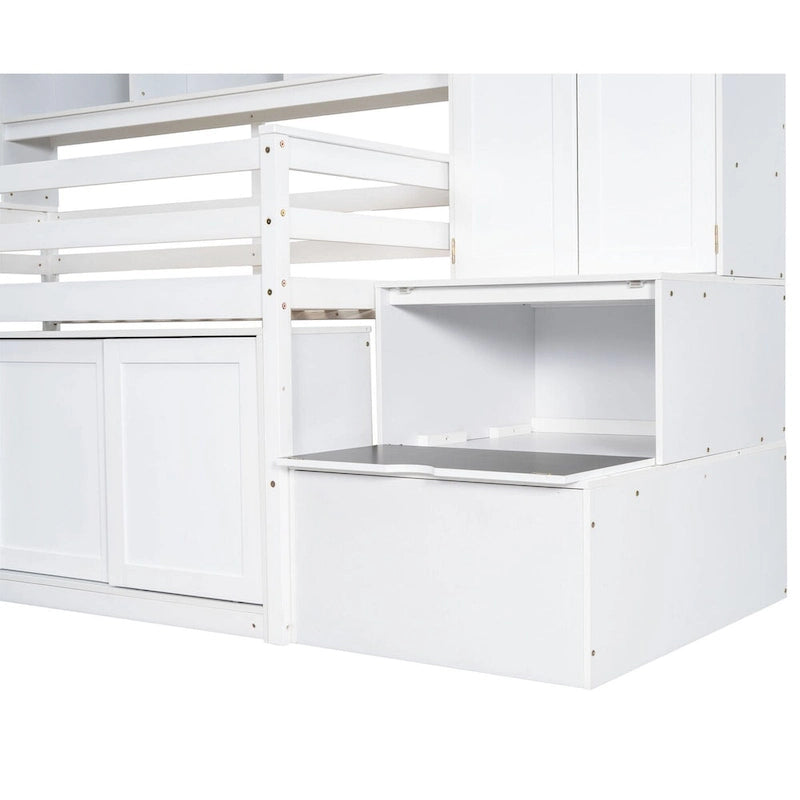 Lit mezzanine en bois, taille double, avec grand rangement et bureau sous le lit
