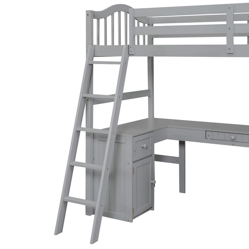 Twin size Loft Bed with Drawers, Cabinet, Shelves and Desk, Wooden Loft Bed with Desk