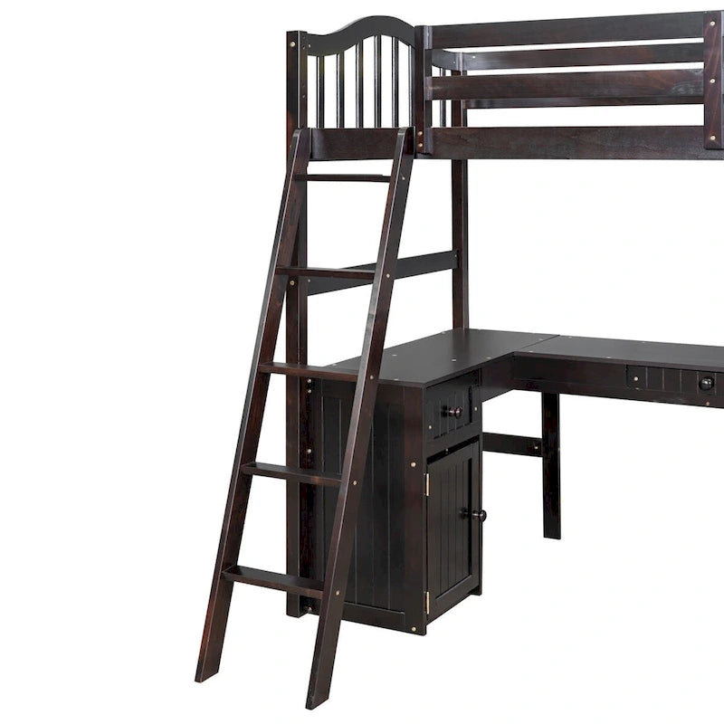 Lit mezzanine simple avec tiroirs, armoire, étagères et bureau, lit mezzanine en bois avec bureau