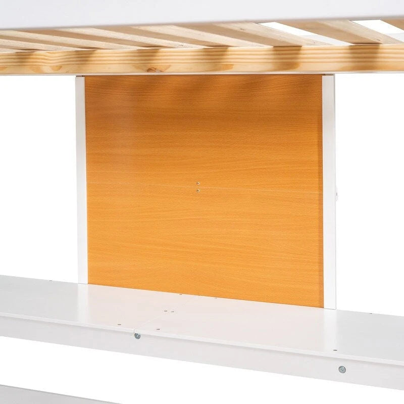 Lit mezzanine en bois pleine grandeur avec bureau et tableau d'écriture