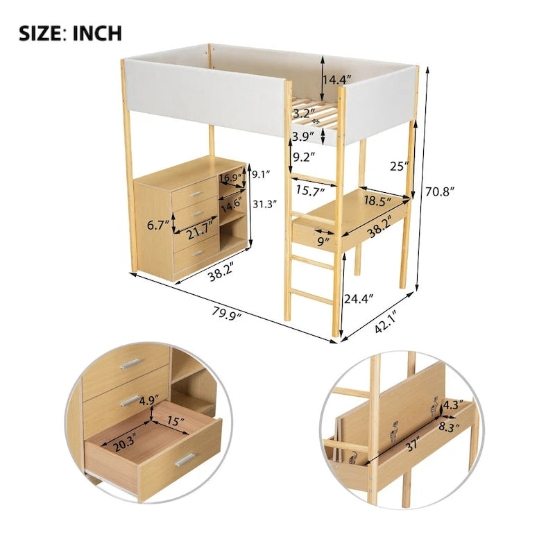 Lit mezzanine en bois et tissu polaire en sherpa pour lit double
