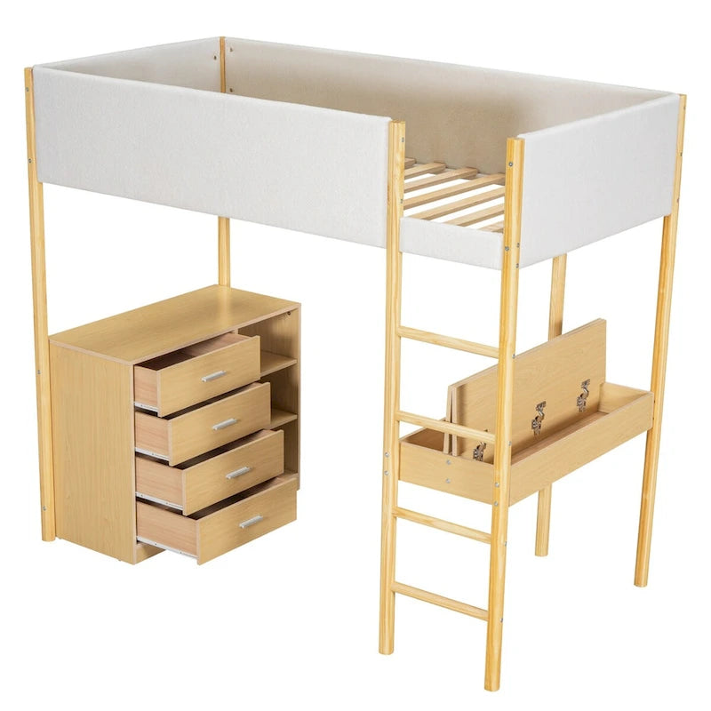 Lit mezzanine en bois et tissu polaire en sherpa pour lit double
