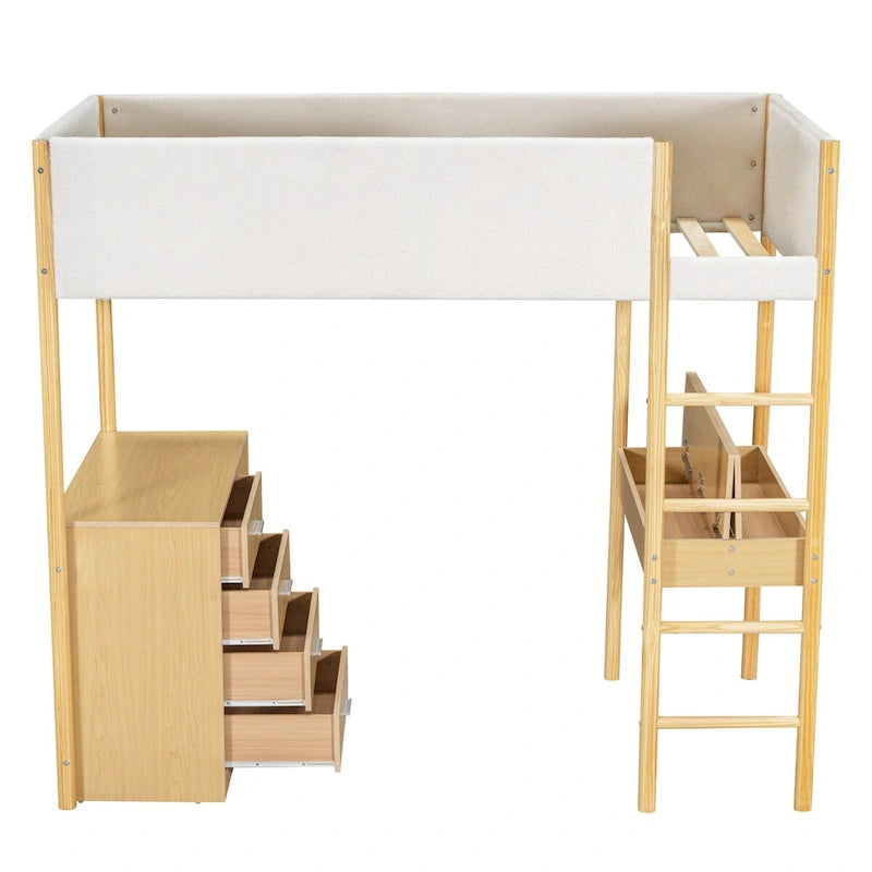 Lit mezzanine en bois et tissu polaire en sherpa pour lit double