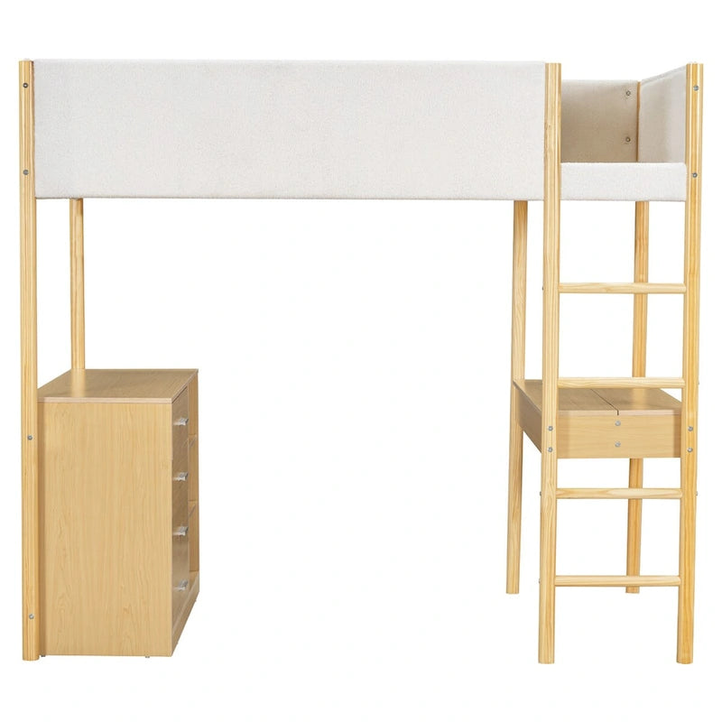 Lit mezzanine en bois et tissu polaire en sherpa pour lit double