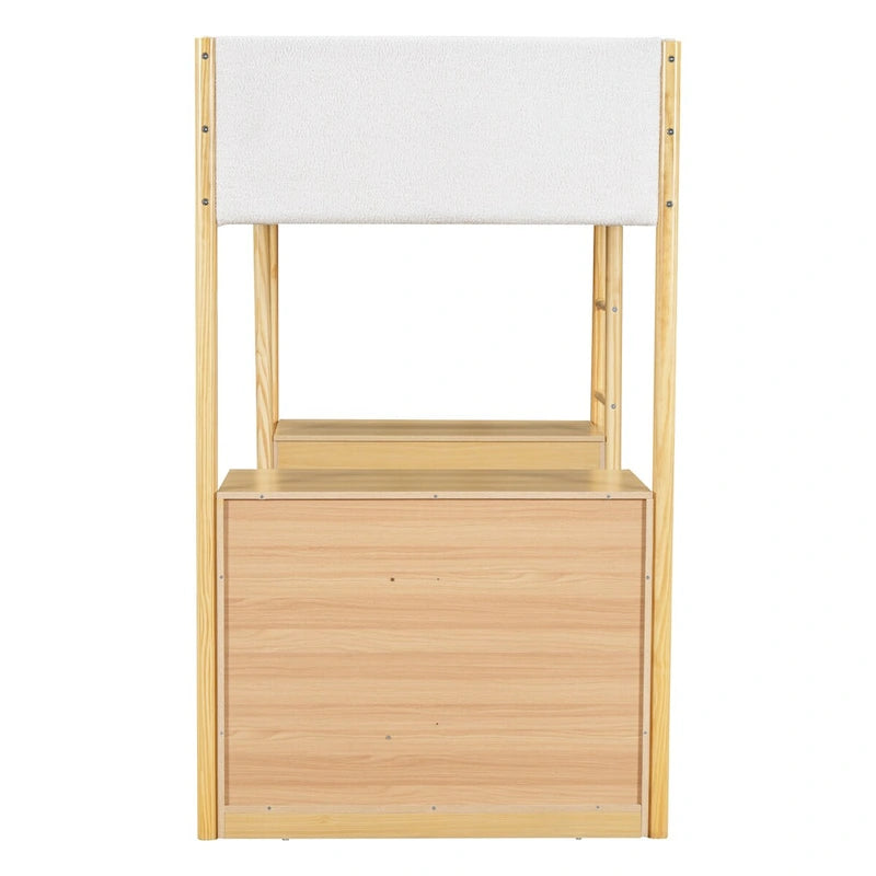 Lit mezzanine en bois et tissu polaire en sherpa pour lit double