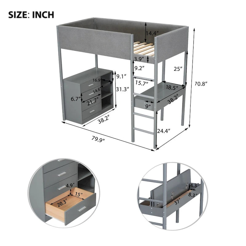Lit mezzanine en bois et tissu polaire en sherpa pour lit double