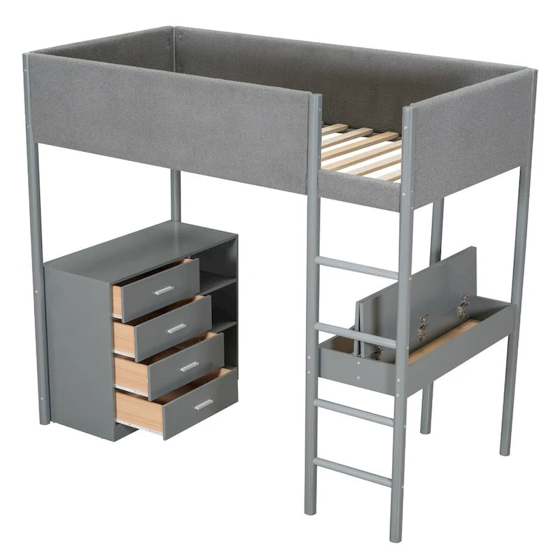 Lit mezzanine en bois et tissu polaire en sherpa pour lit double