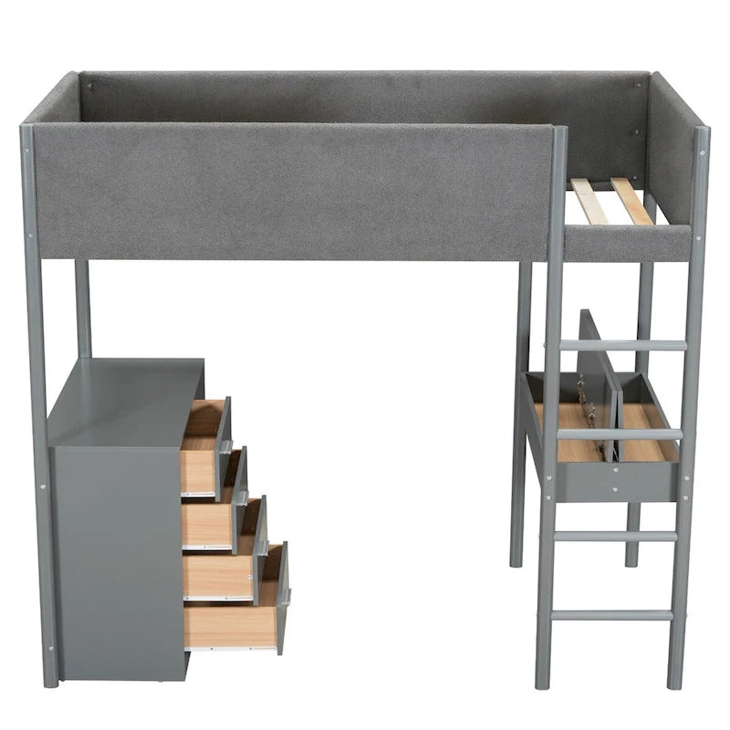 Lit mezzanine en bois et tissu polaire en sherpa pour lit double