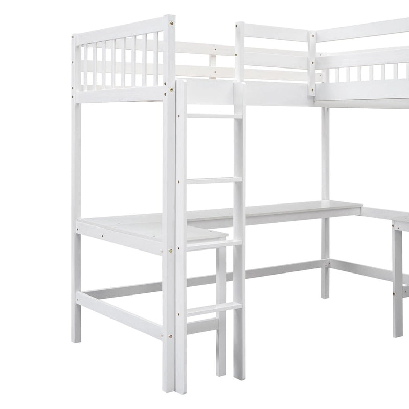 Lit mezzanine en L format jumeau avec échelle et 2 bureaux en L intégrés pour garçons, filles, enfants, adultes, tout-petits