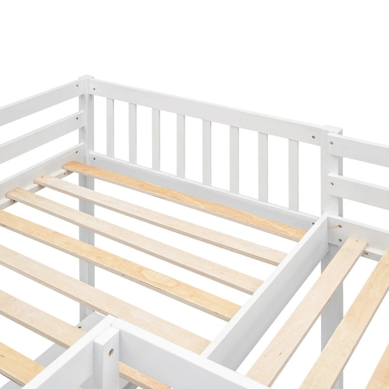 Lit mezzanine en L format jumeau avec échelle et 2 bureaux en L intégrés pour garçons, filles, enfants, adultes, tout-petits