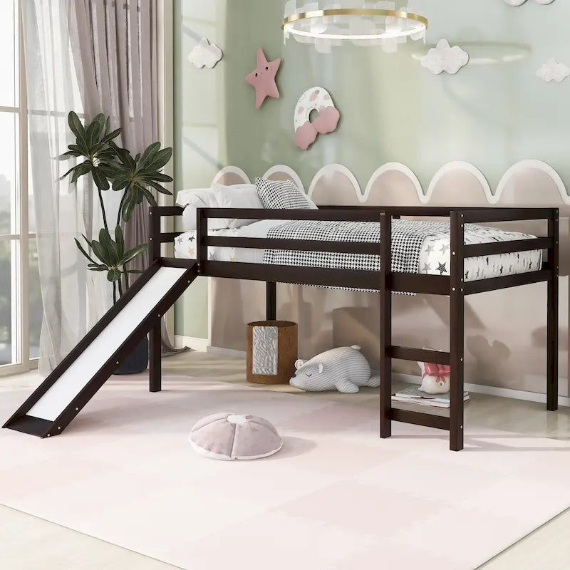 Lit mezzanine en bois massif avec toboggan amusant