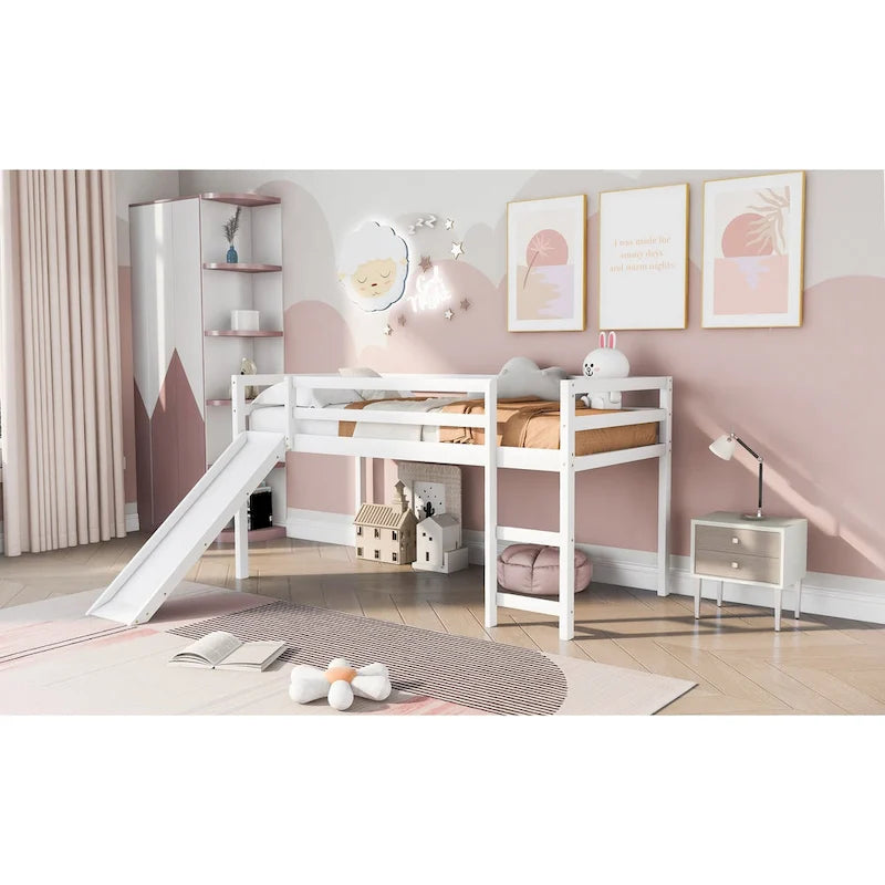 Lit mezzanine en bois massif avec toboggan amusant