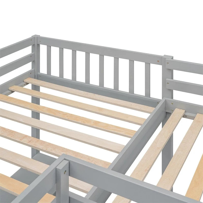 Lit mezzanine d'angle en bois, taille double, avec échelle et 2 bureaux intégrés