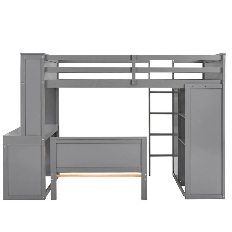 Lit mezzanine double avec lit indépendant, étagères, bureau et armoire