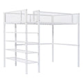 White Metal Loft Bed with 4-Tier Shelves, Workstation, and Full-length Guardrail