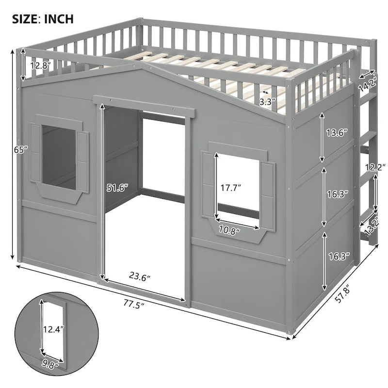 Lit cabane mezzanine en bois massif avec échelle et espace de jeu sous le lit