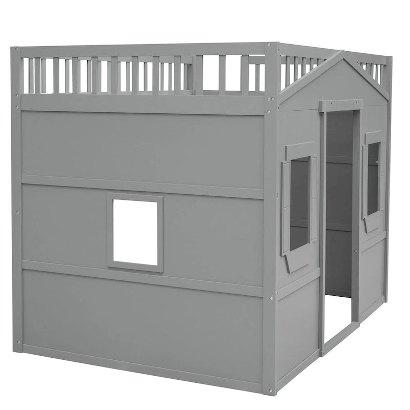 Lit cabane mezzanine en bois massif avec échelle et espace de jeu sous le lit