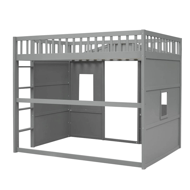 Lit cabane mezzanine en bois massif avec échelle et espace de jeu sous le lit