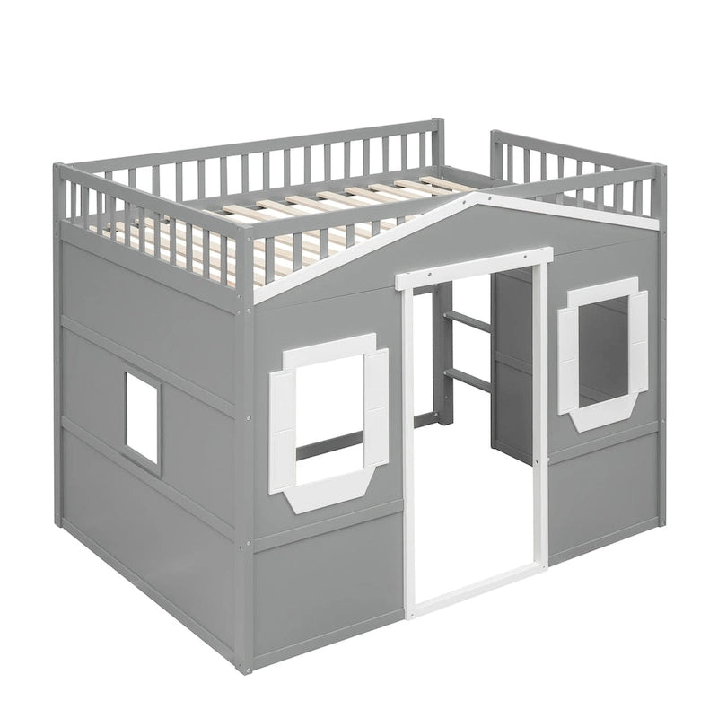 Lit cabane mezzanine en bois massif avec échelle et espace de jeu sous le lit