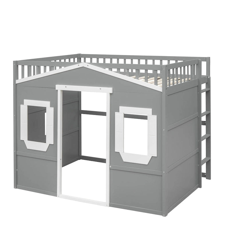 Lit cabane mezzanine en bois massif avec échelle et espace de jeu sous le lit
