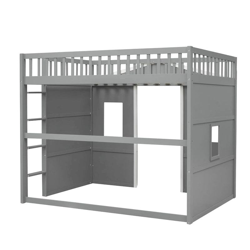 Lit cabane mezzanine en bois massif avec échelle et espace de jeu sous le lit