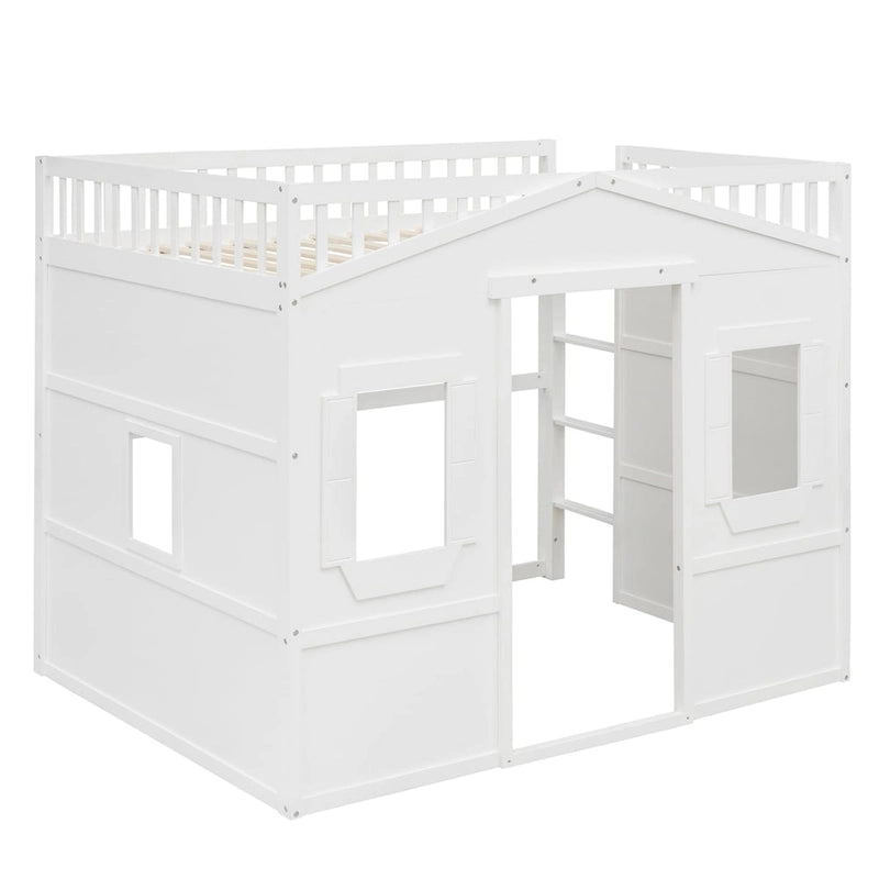 Lit cabane mezzanine en bois massif avec échelle et espace de jeu sous le lit