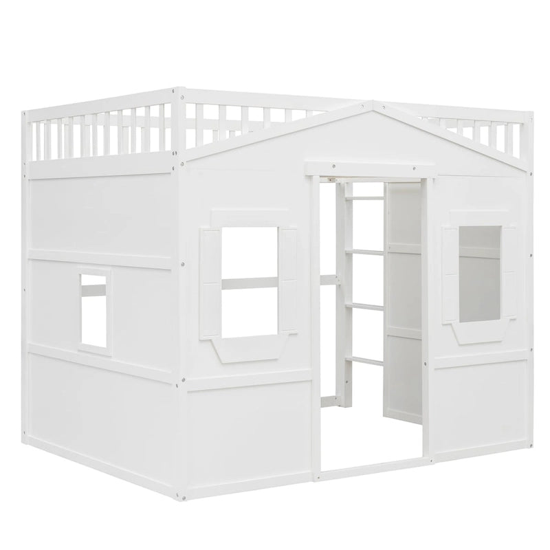 Lit cabane mezzanine en bois massif avec échelle et espace de jeu sous le lit