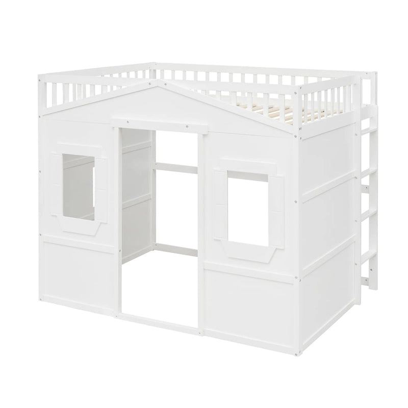Lit cabane mezzanine en bois massif avec échelle et espace de jeu sous le lit