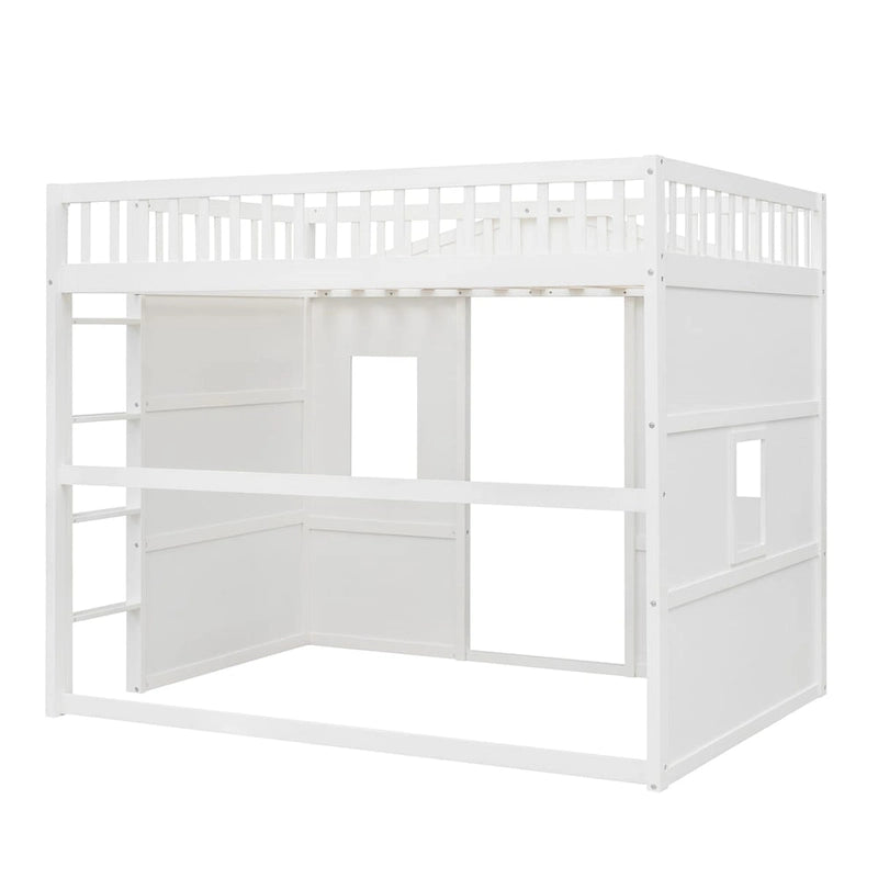 Lit cabane mezzanine en bois massif avec échelle et espace de jeu sous le lit