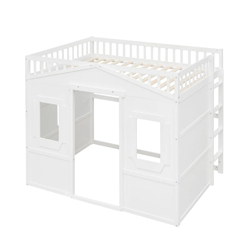 Lit cabane mezzanine en bois massif avec échelle et espace de jeu sous le lit