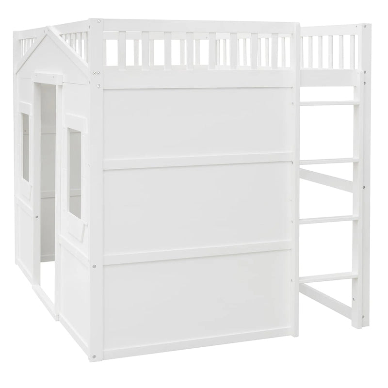 Lit cabane mezzanine en bois massif avec échelle et espace de jeu sous le lit