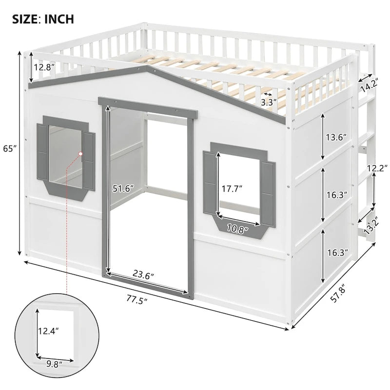 Lit cabane mezzanine en bois massif avec échelle et espace de jeu sous le lit