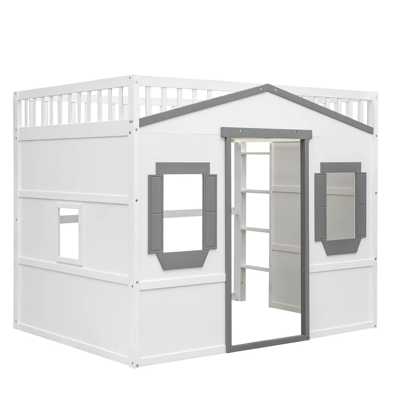 Lit cabane mezzanine en bois massif avec échelle et espace de jeu sous le lit