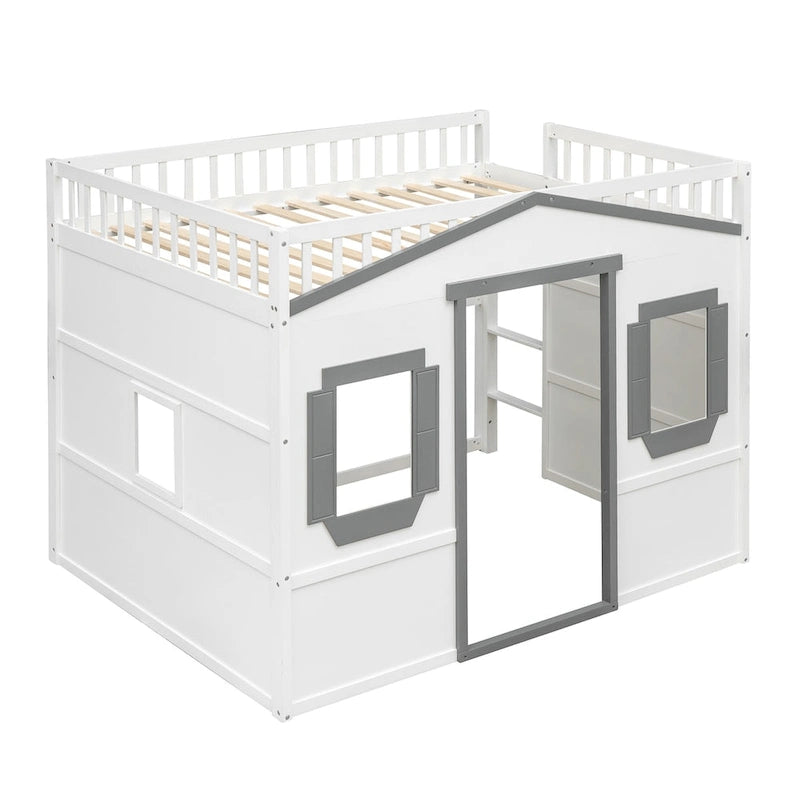 Lit cabane mezzanine en bois massif avec échelle et espace de jeu sous le lit
