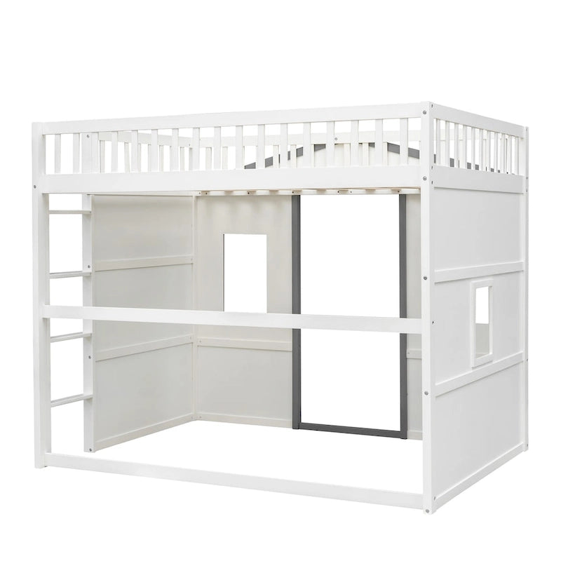 Lit cabane mezzanine en bois massif avec échelle et espace de jeu sous le lit