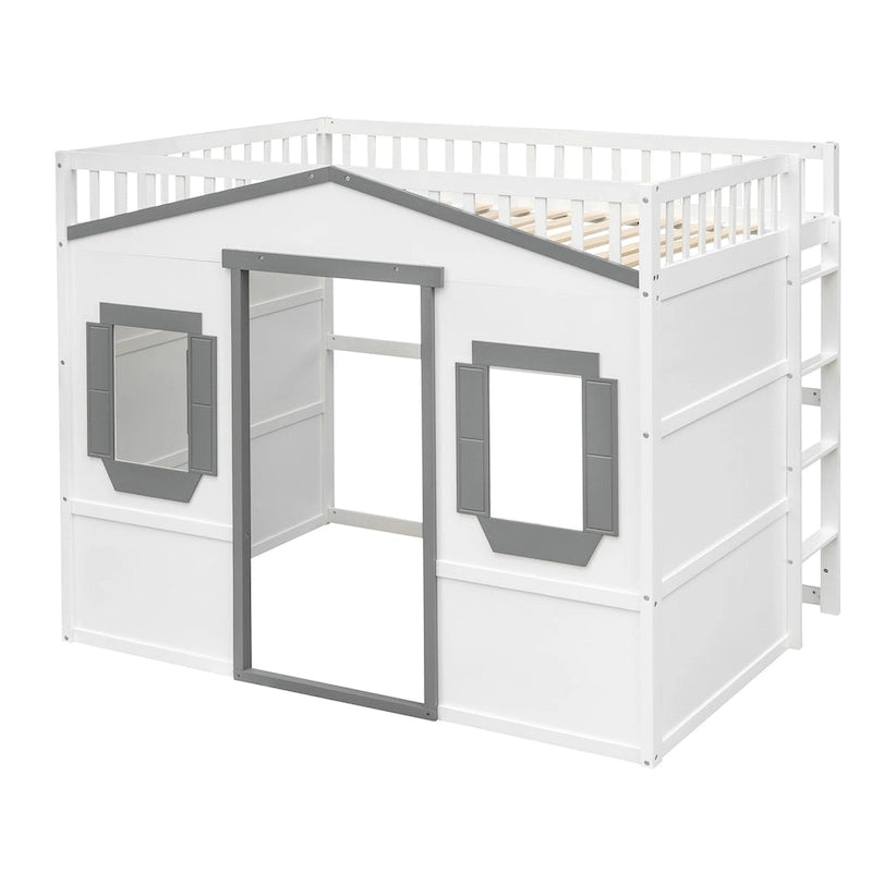 Lit cabane mezzanine en bois massif avec échelle et espace de jeu sous le lit