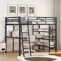 Full Size Loft Metal Bed with 3 Layers of Shelves and Desk, Stylish Metal Frame Bed with Whiteboard