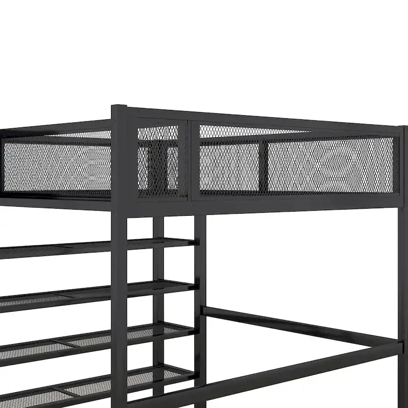 Lit mezzanine en métal pleine grandeur avec étagères de rangement à 4 niveaux