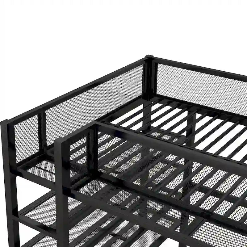 Lit mezzanine en métal pleine grandeur avec étagères de rangement à 4 niveaux