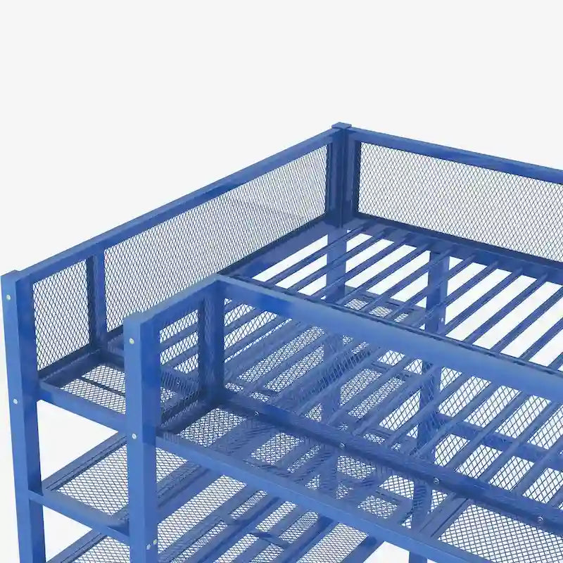 Lit mezzanine en métal pleine grandeur avec étagères de rangement à 4 niveaux