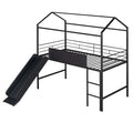 Metal House Bed with Slide, Metal Loft Bed with Two-sided Writable Wooden Board