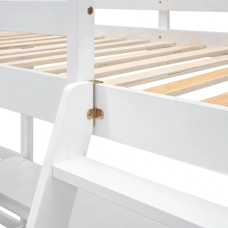 Lit mezzanine en bois en forme de L, double, avec échelle et 2 bureaux intégrés en forme de L